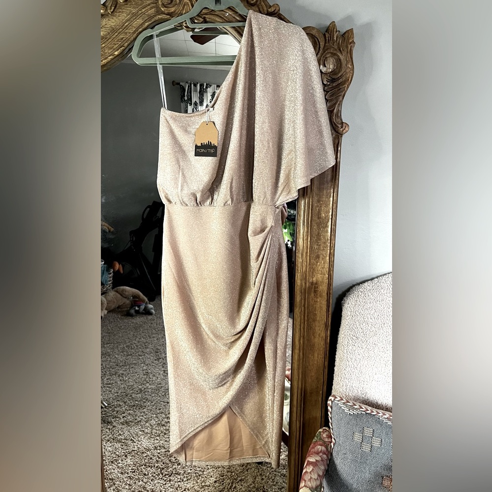 NWT champagne shimmer asymmetrical dress
